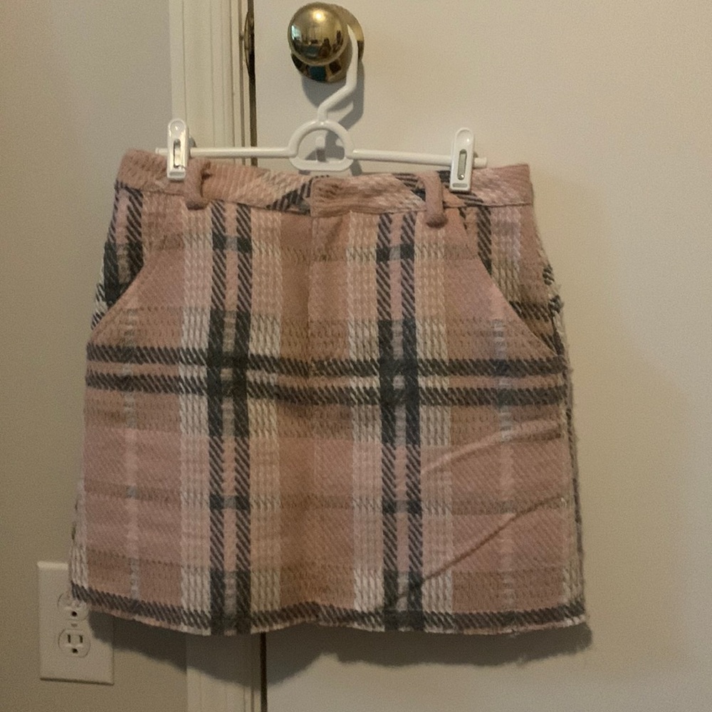 Pink and gray plaid Paper Crane mini skirt, size medium